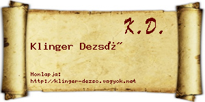 Klinger Dezső névjegykártya
